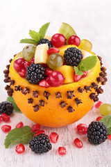 fruit salad in orange bowl