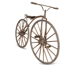 old bicycle with wooden wheels isolate  with clipping path