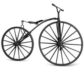 old bicycle with wooden wheels isolate  with clipping path