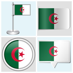 Algeria flag - sticker, button, label and flagstaff