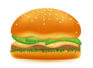 Fast food hamburger on a white background
