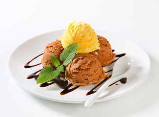 Ice cream with chocolate syrup