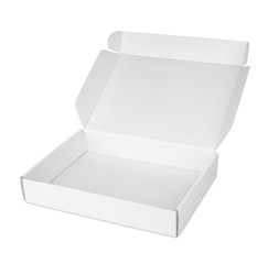 Open blank carton pizza box isolated on white with clipping path