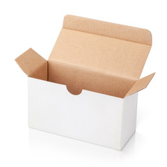 Open blank carton box isolated on white with clipping path