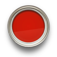 High angle view of red paint isolated on white background