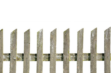 old wooden fence on the white background