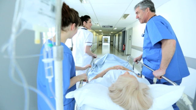 Staff Patient Busy Medical Care Facility Slow Motion 