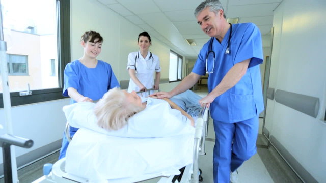 Senior Patient Ward Transfer Hospital Bed Slow Motion