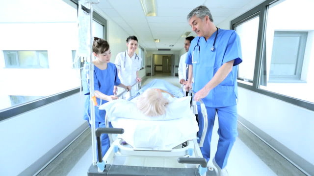 Patient View Being Pushed Bed Hospital Staff Slow Motion