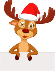 Cute deer with blank sign