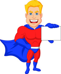 Superhero cartoon holding name card