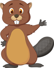 Cute beaver cartoon waving