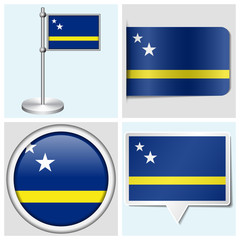 Curacao flag - sticker, button, label and flagstaff