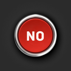 NO button, 3d red glossy metallic icon, vector.
