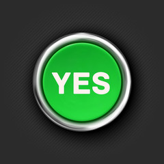 YES button, 3d green glossy metallic icon, vector.