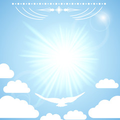 Vector background with the sun in the blue sky