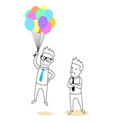 Employee holding a balloons cartoon