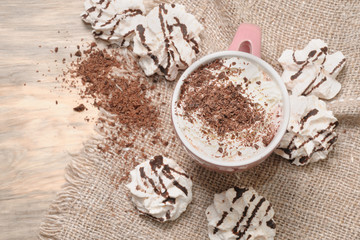 Fototapeta na wymiar Hot cocoa drink with chocolate