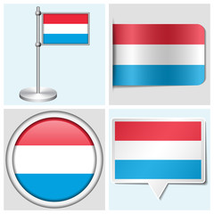 Luxembourg flag - sticker, button, label and flagstaff