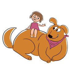 Girl sitting on big dog