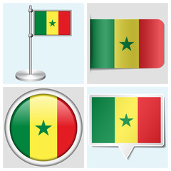 Senegal flag - sticker, button, label and flagstaff