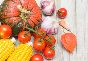 ripe vegetables and cape gooseberries close-up