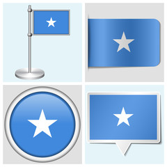 Somalia flag - sticker, button, label and flagstaff