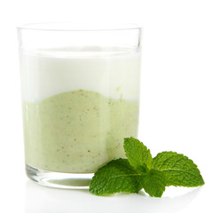 Fresh avocado smoothie isolated on white