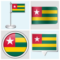 Togo flag - set of various sticker, button, label and flagstaff