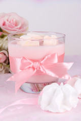 Tasty yogurt with marshmallows, close up
