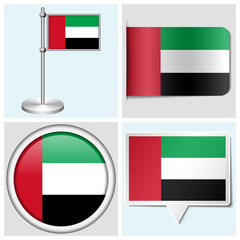 United Arab Emirates flag - sticker, button, label and flagstaff