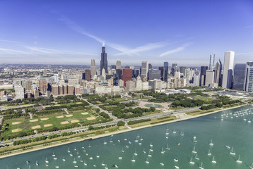 Chicago skyline panorama aerial view