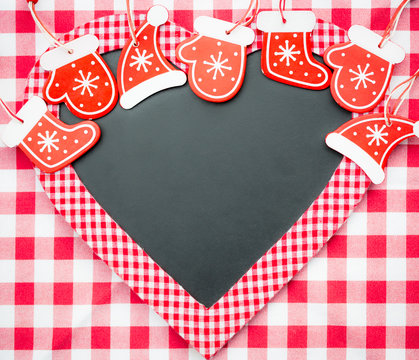 Card blank in heart shape with Christmas tree decorations