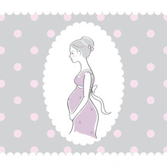 Background with hand drawn pregnant woman, vector illustration