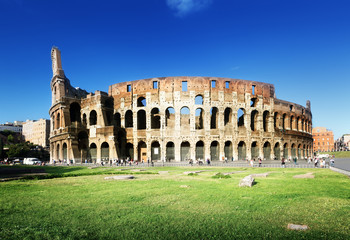 sunset and Colosseum in Rome, Italy