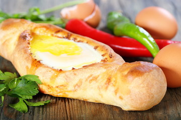 Pie with cheese and egg. Georgian cuisine.