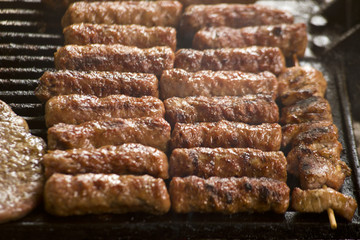grilled meat on the barbeque plate