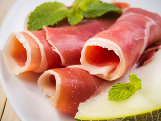 Prosciutto and melon closeup