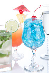 Cocktails drinks beverages Blue lagoon, mojito, tropical Martini