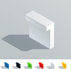 Solid colored letter in isometric view. Number 1
