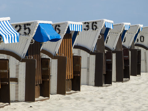 roofed wicker beach chair on the North Sea and Baltic Sea