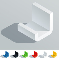 Solid colored letter in isometric view. Letter J