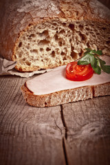 bread with sliced pork ham 