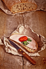 bread with sliced pork ham 