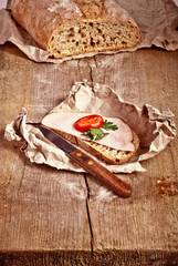 bread with sliced pork ham 