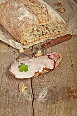 bread with sliced pork ham 