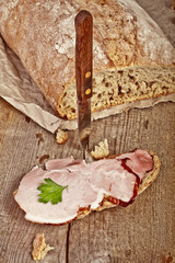 bread with sliced pork ham 