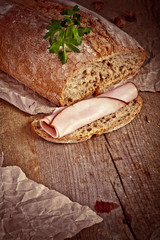 bread with sliced pork ham 