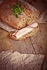 bread with sliced pork ham 