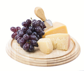 cheese and fruit on a white background